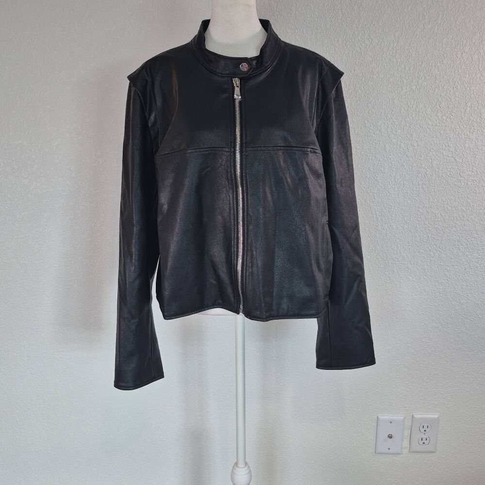 Spanx Faux Leather Moto Jacket Women’s 2X Black Full Zip